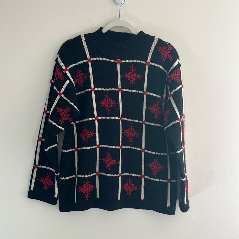Vintage‎ Talbots Wool Sweater Apres Ski Winter Red Black White Snow Deadstock